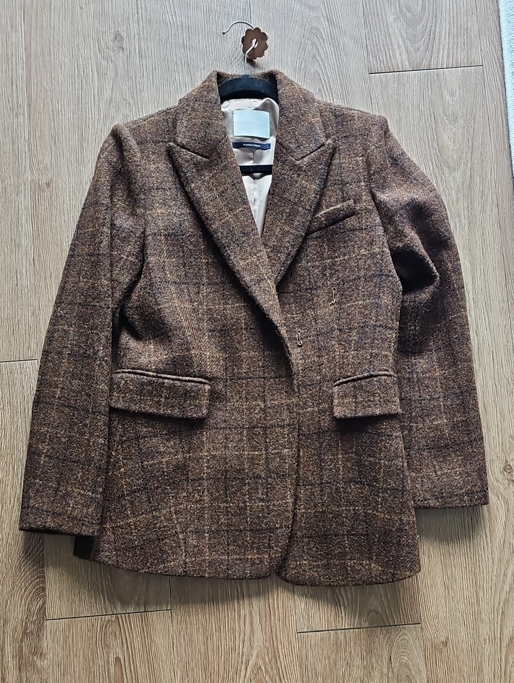 Womens Brown Tweed Check Blazer Jacket